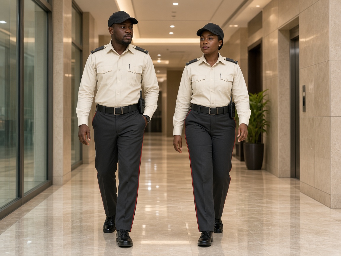 Two officers patrolling a corporate lobby